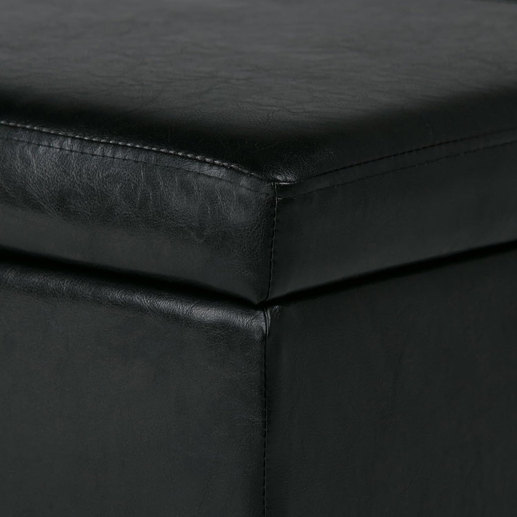 SIMPLIHOME Avalon 48" Wide Vegan Leather Ottoman in Carbon Black