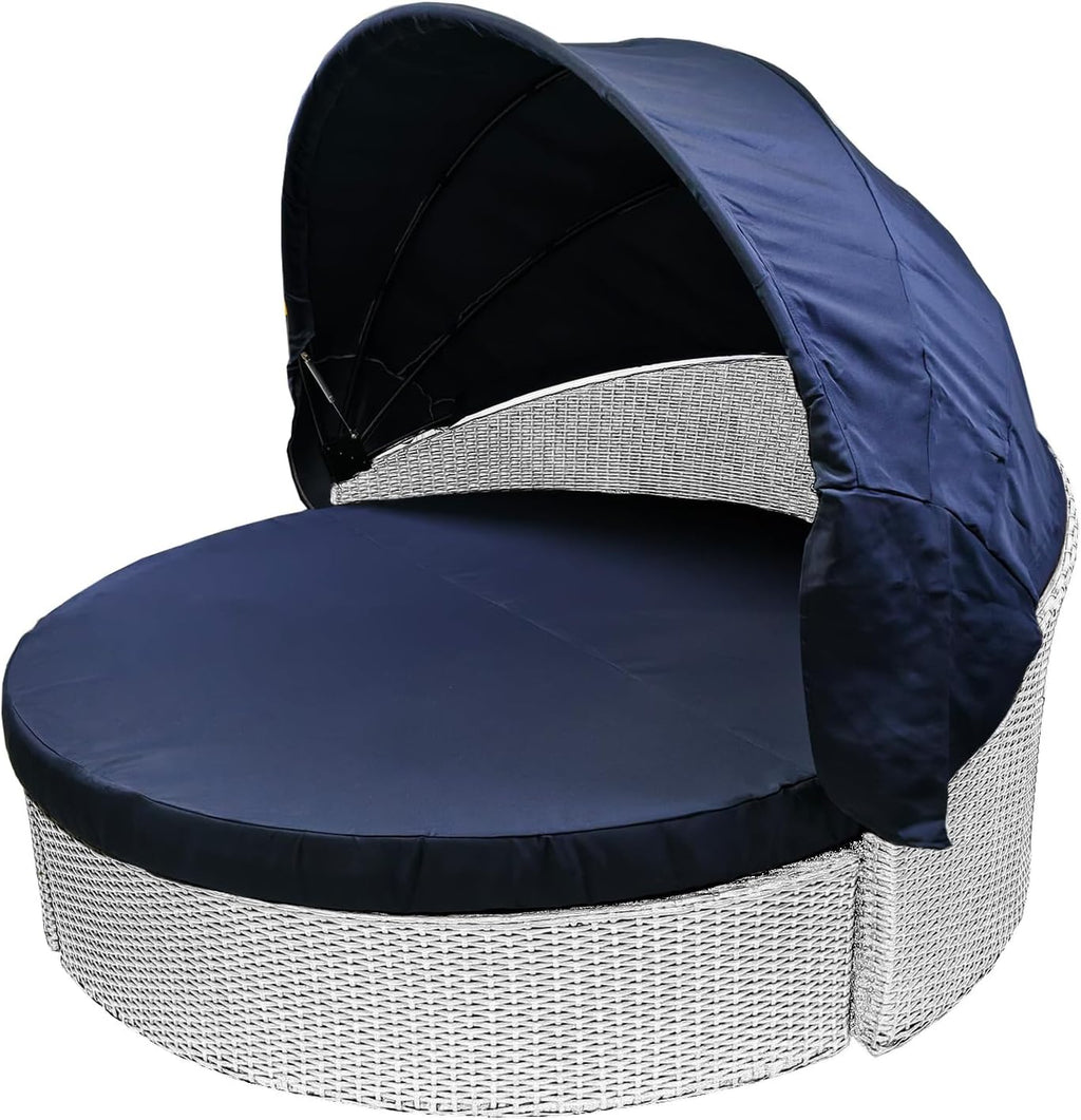 84" Round Daybed Canopy Replacement Fabric, Patio Rattan Wicker Sunbed Top Canopies Cloth Easy Installation(No Frame) (Navy Blue, 84canopy)