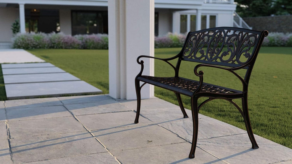 Patio Sense Decatur Rust-Resistant Cast Aluminum Bench, Antique Bronze
