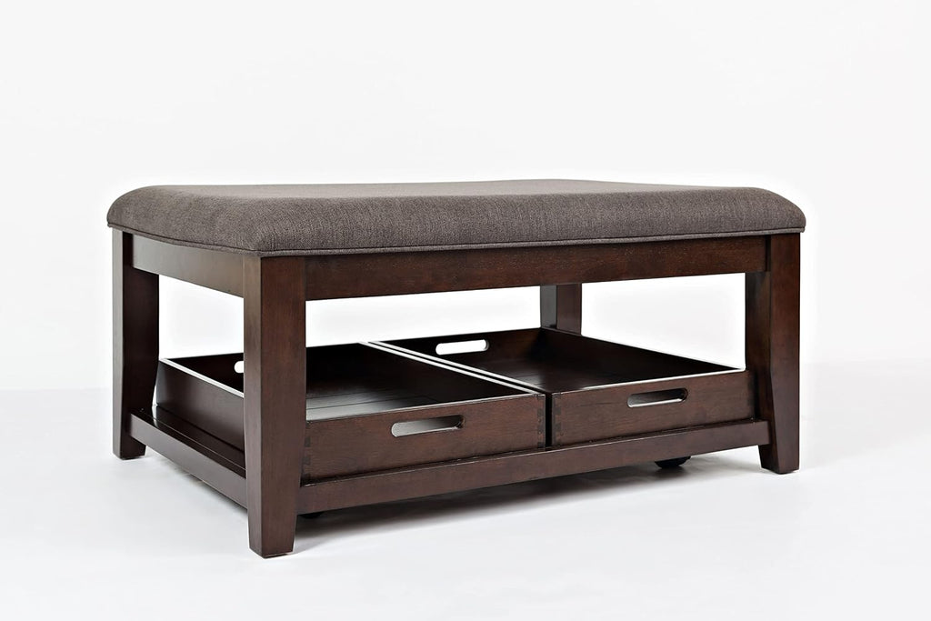 Jofran Upholstered Ottoman Coffee Table, Contemporary Accent Table for Living Room, Cocktail Table with Soft Seating Surface, Brown