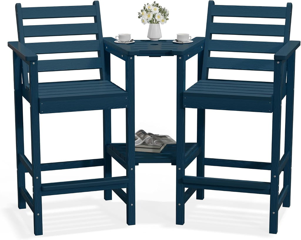 PLUUV Tall Adirondack Chairs Set of 2 with Double Connecting Trays,Navy
