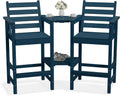 PLUUV Tall Adirondack Chairs Set of 2 with Double Connecting Trays,Navy