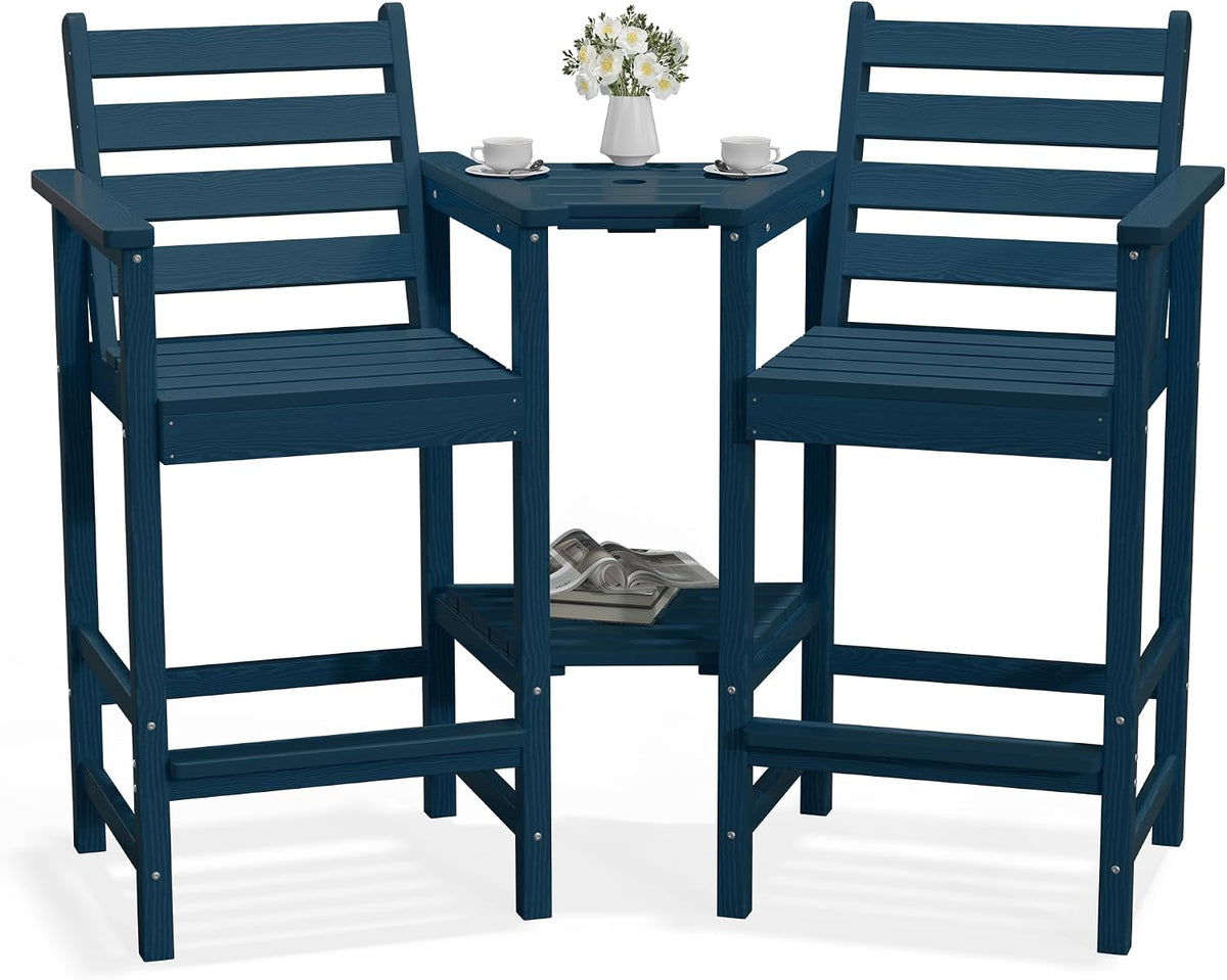 PLUUV Tall Adirondack Chairs Set of 2 with Double Connecting Trays,Navy