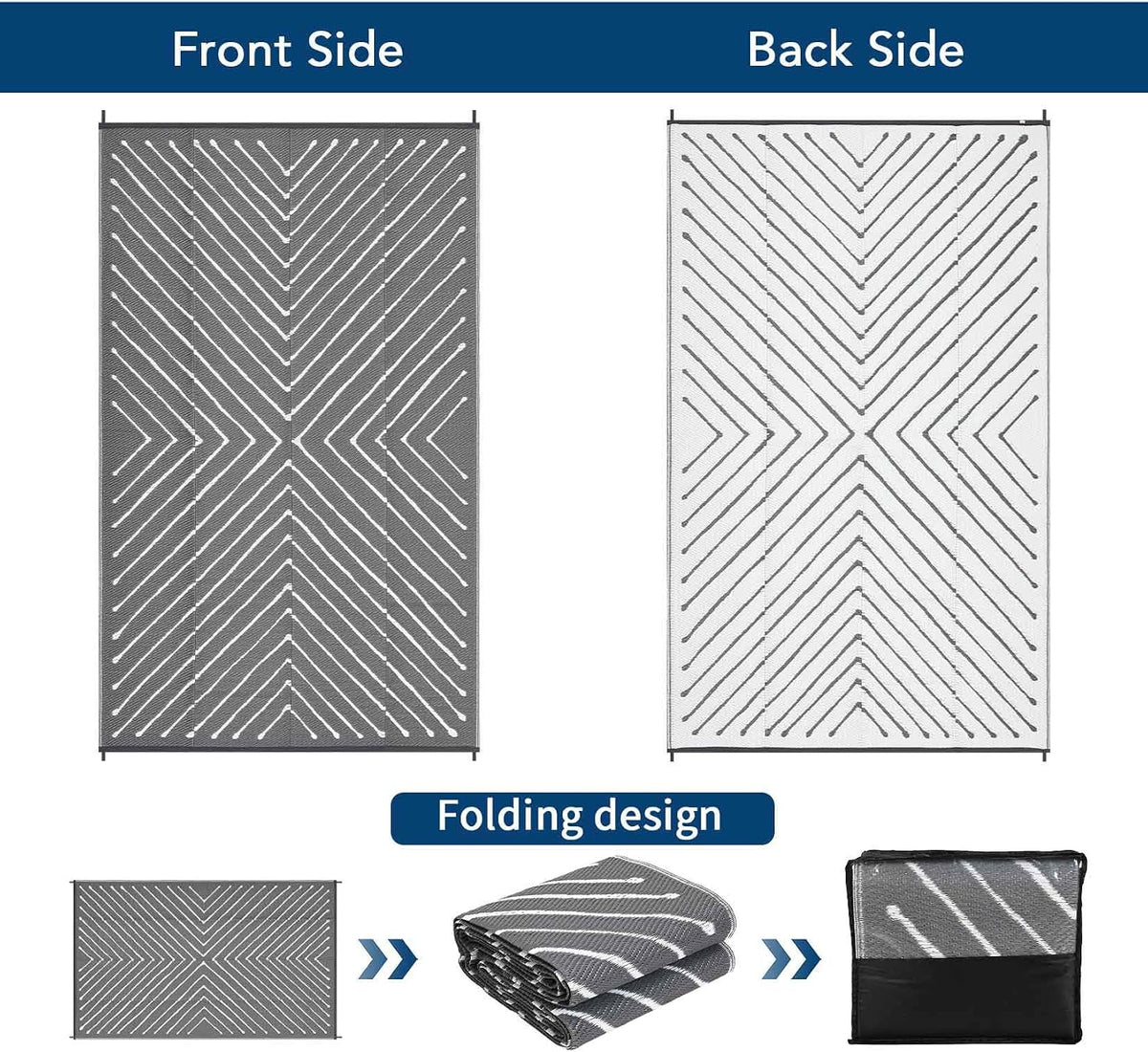 Garvee 8x10 Outdoor Patio Carpet Reversible Waterproof, Large Portable RV Camping Rug for Deck, Porch, Backyard, Balcony, Beach, Grey&White Outdoor Mat