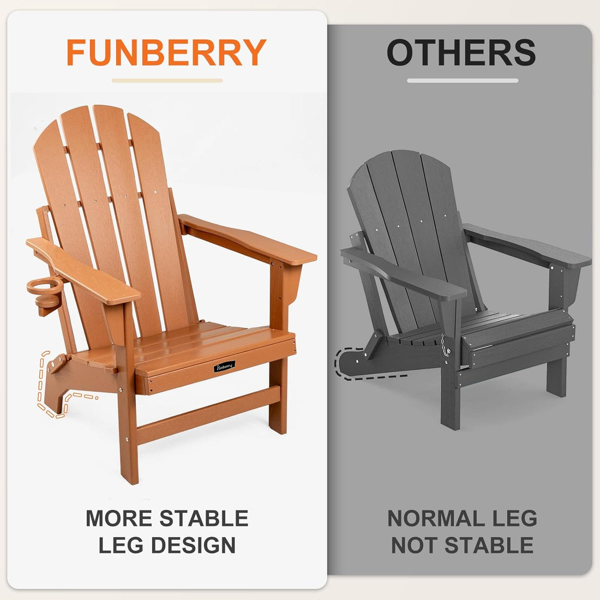 FUNBERRY Oversized Folding Adirondack Chair Set of 4, Fire Pit Chair 400LBS