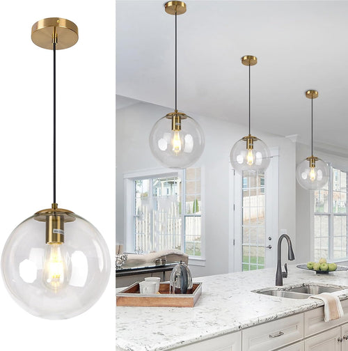 10" Gold Globe Pendant Light Mid Century Modern for Kitchen Island