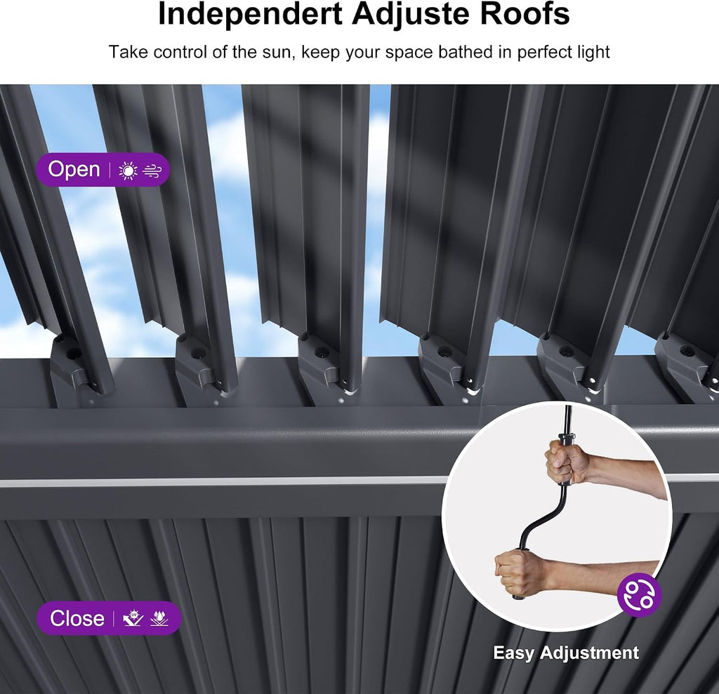 PURPLE LEAF 92KS Louvered Pergola 11.5' x 17.5' with LED Strip Light, Gray