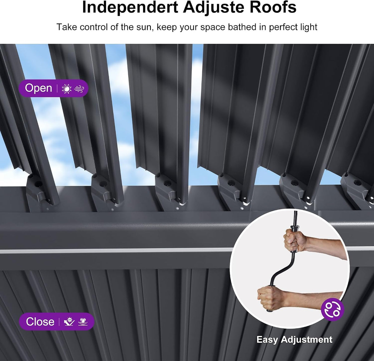PURPLE LEAF 92KS Louvered Pergola 11.5' x 17.5' with LED Strip Light, Gray