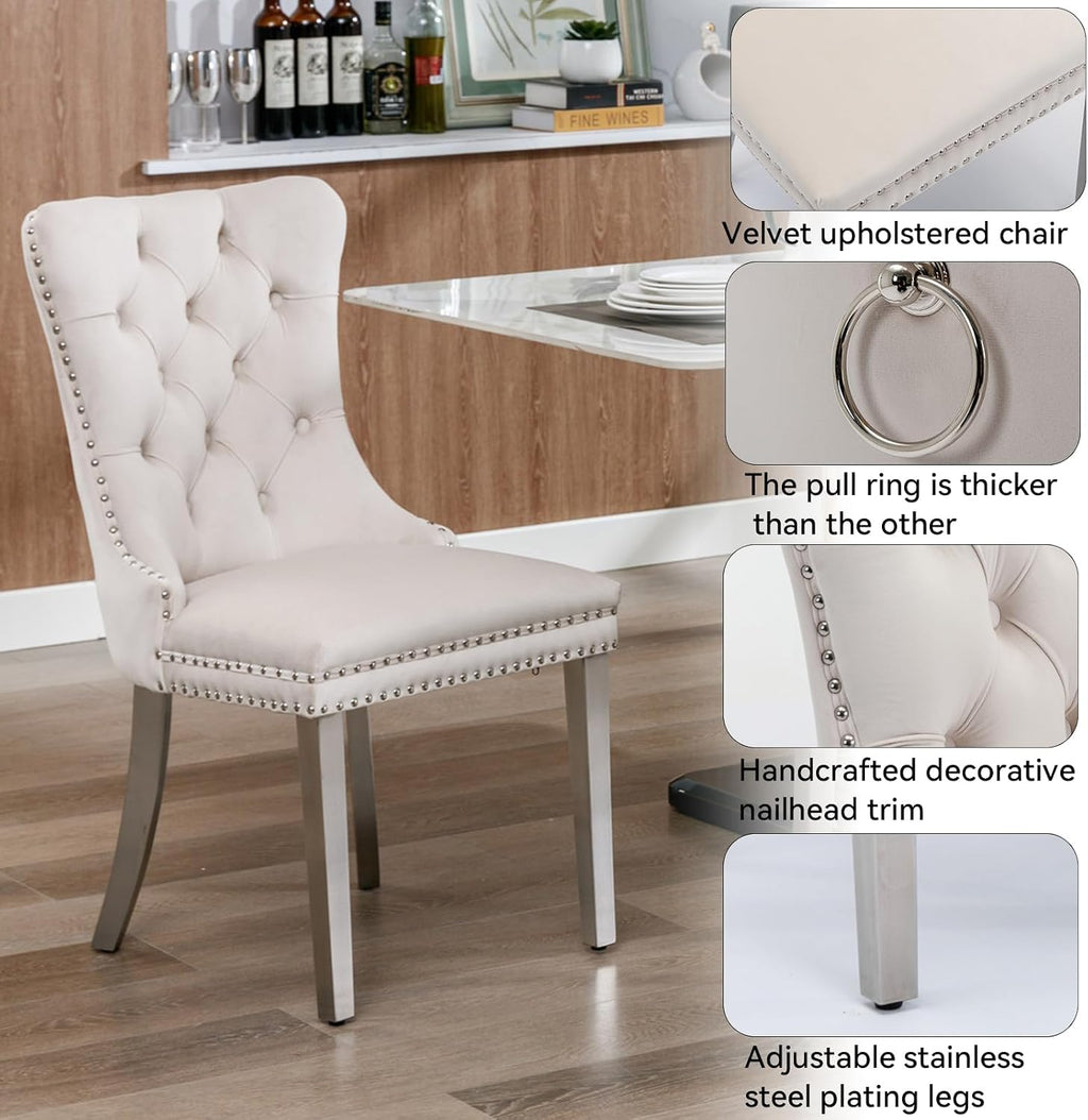 63"-78.74" White Faux Marble Extendable Dining Room Table Set for 6, 7-Piece Dining Table Set with 6 Chairs, Rectangle Wooden Expanding Kitchen Table and Beige Upholstered Chairs Set