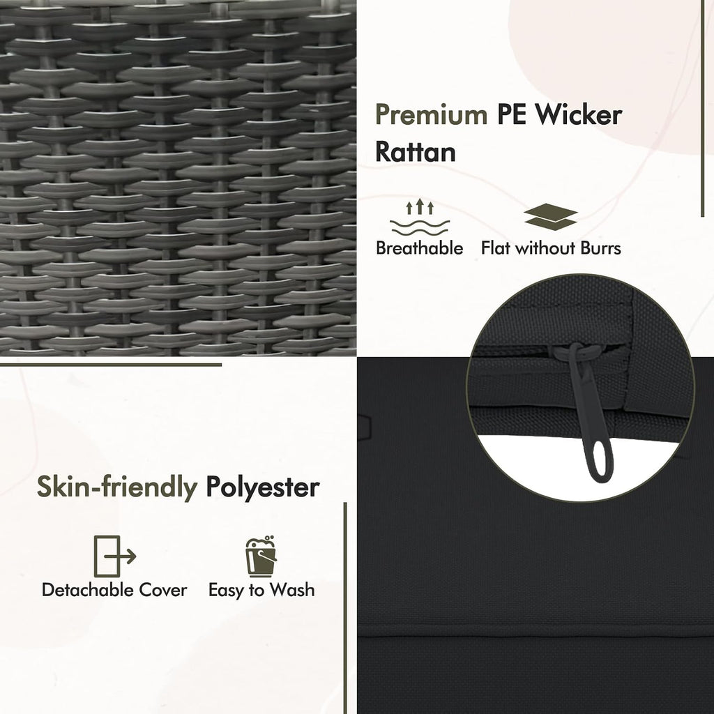 DORTALA Wicker Patio Furniture Set 3 Piece, Small Outdoor Table & Chairs with Tempered Glass Tabletop, Cushions, Rattan Conversation Bistro Set for Balcony, Porch, Backyard, Deck, Mix Gray+Black