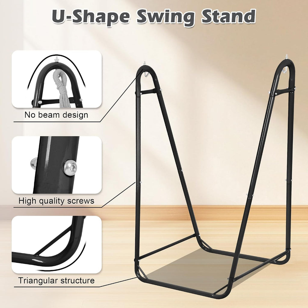 Hammock Chair with U Shape Stand, Cotton Swing Chair with Side Pocket