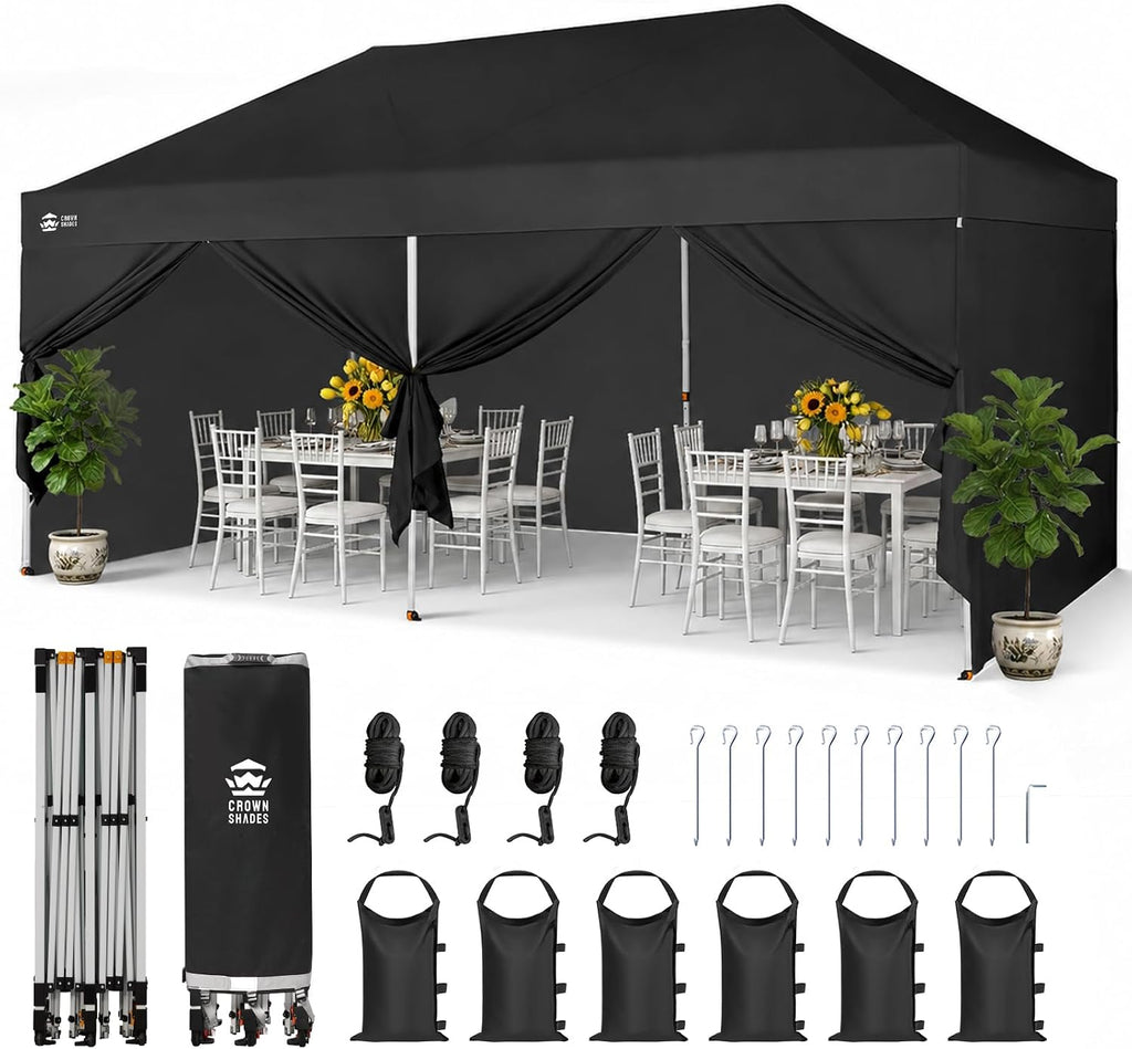 CROWN SHADES 10x20 Pop Up Canopy Tent, Event Shelter, Black