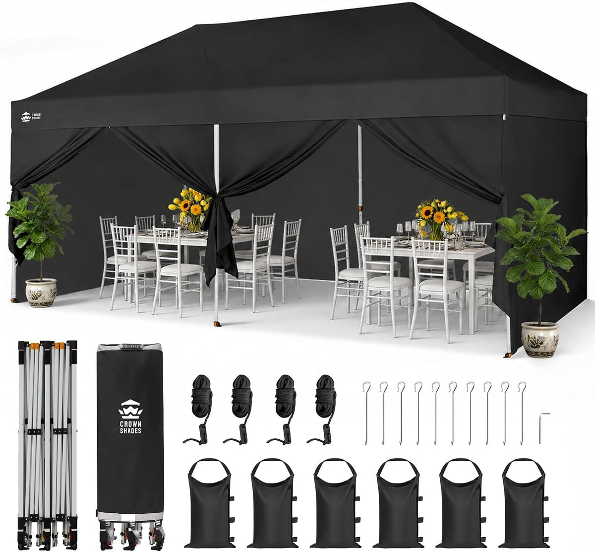 CROWN SHADES 10x20 Pop Up Canopy Tent, Event Shelter, Black