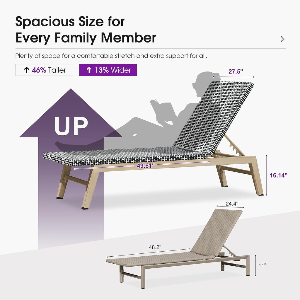 PURPLE LEAF Oversize Outdoor Chaise Lounge Set of 2 Champagne Frame, Black