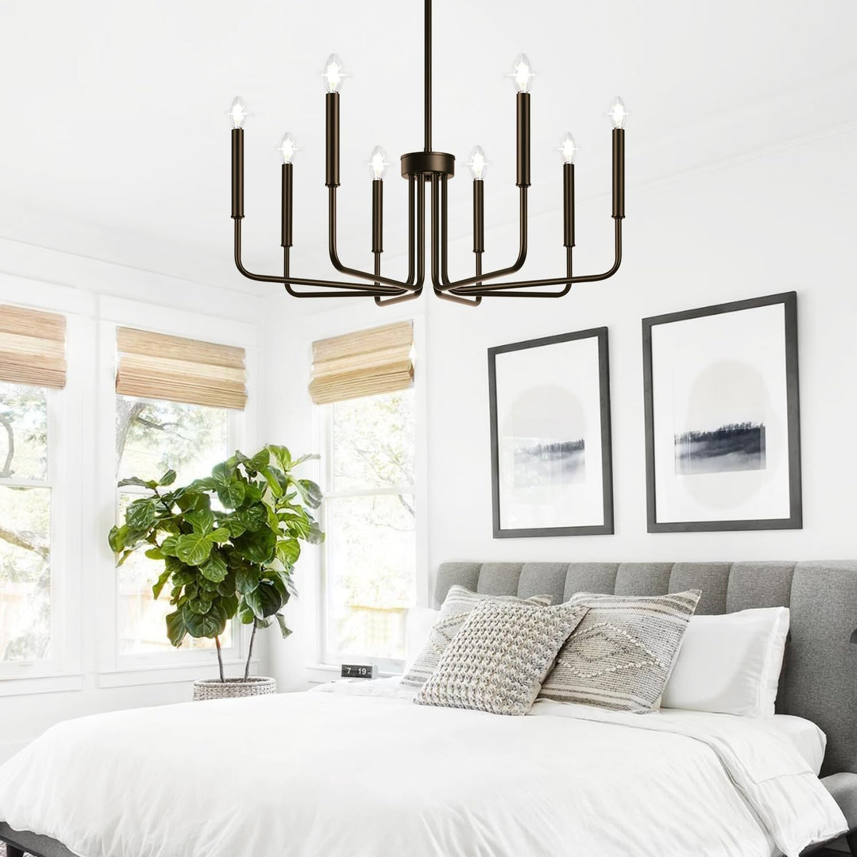 8-Light Farmhouse Chandelier for Dining Room Lighting Fixtures Hanging, Oil-Rubbed Bronze Dining Light Fixtures Industrial Chandelier for Bedroom, Foyer, Hall, Kitchen, Living Room and Entryway