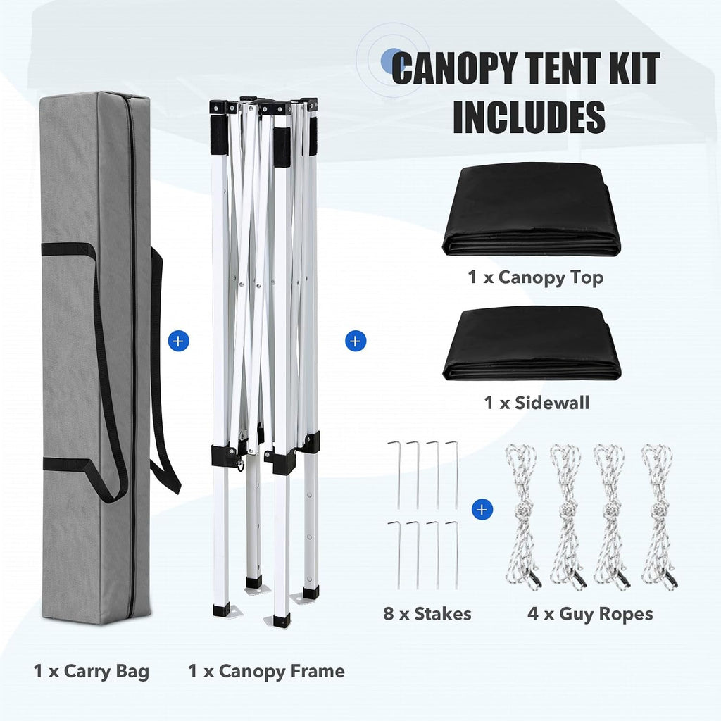 EAGLE PEAK 5x5 Pop Up Canopy Tent with 1 Removable Sidewall, Black