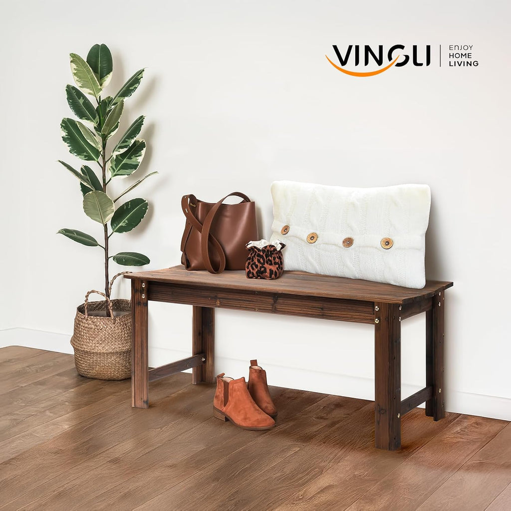 vingli outdoor wood bench, 40" outdoor bench patio, close-up detail