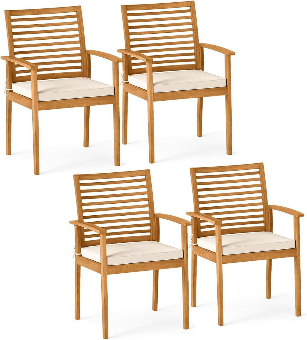 Tangkula Acacia Wood Patio Dining Chairs Set of 4 for Poolside Yard Garden