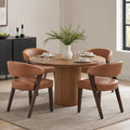 CIMOTA Modern Dining Chairs with Arms Set of 6, PU Brown, Walnut Wood