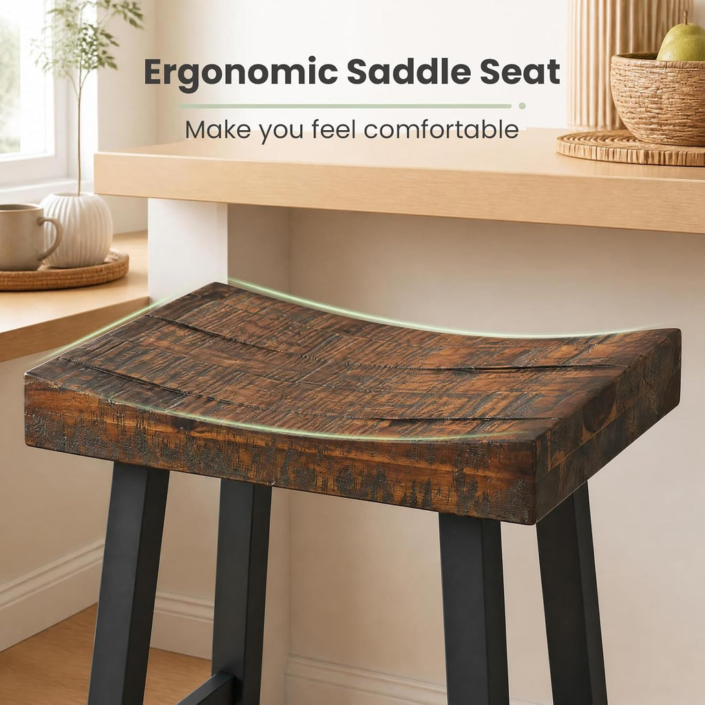 COSTWAY 24-inch Wooden Saddle Stools Set of 4 with Curved Seat Surface