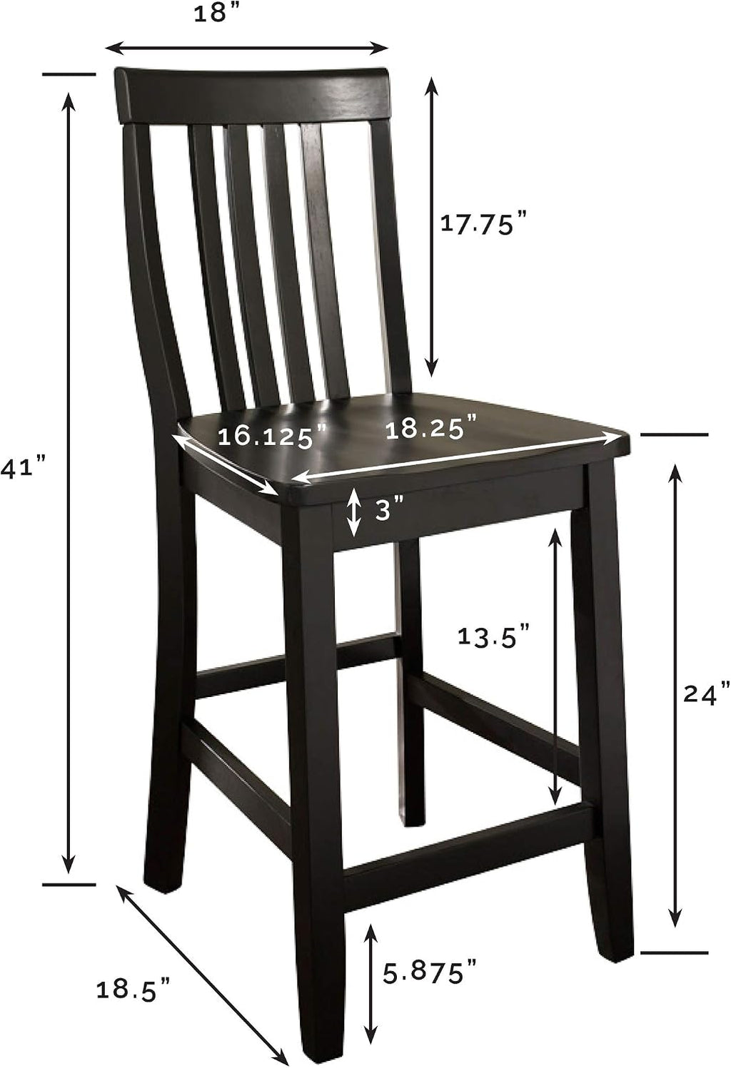Crosley Furniture School House Slat Back Counter Stools, Set of 2, 24"
