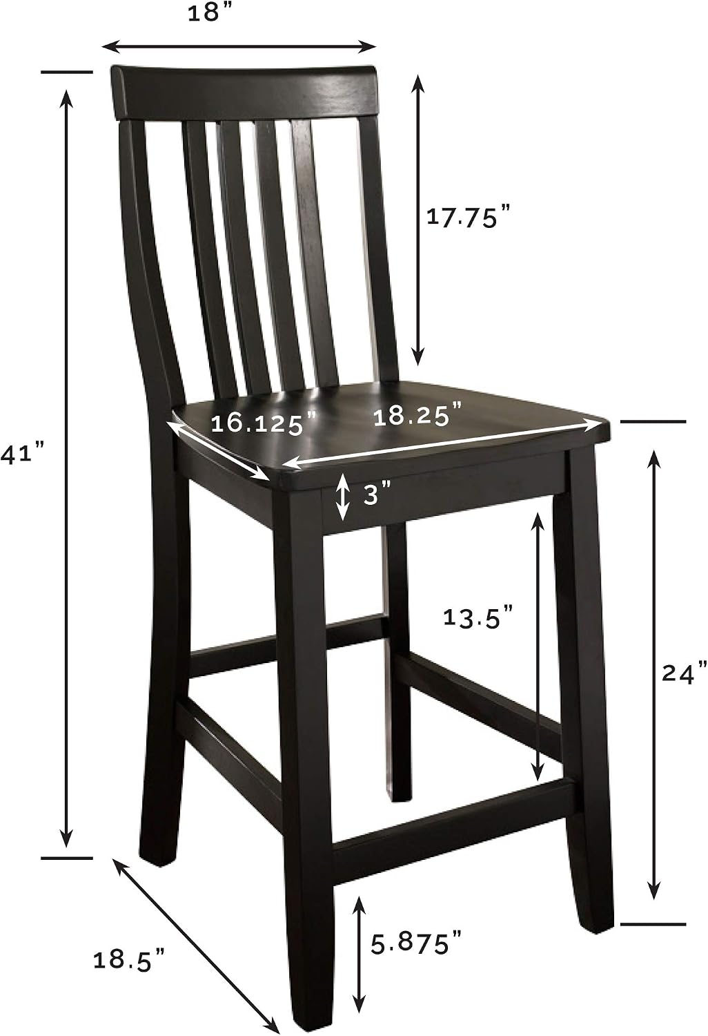 Crosley Furniture School House Slat Back Counter Stools, Set of 2, 24"