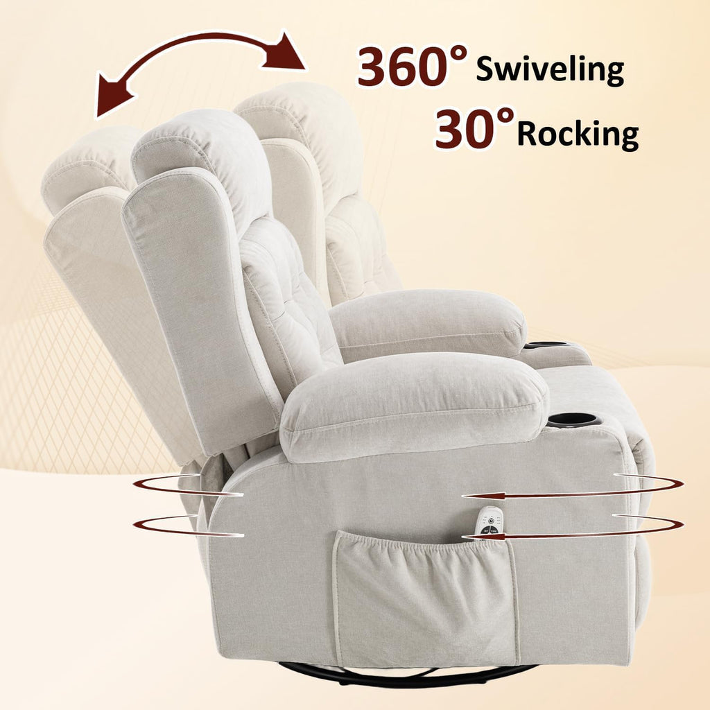 Rocker Recliner Chair with Massage and Heat, White