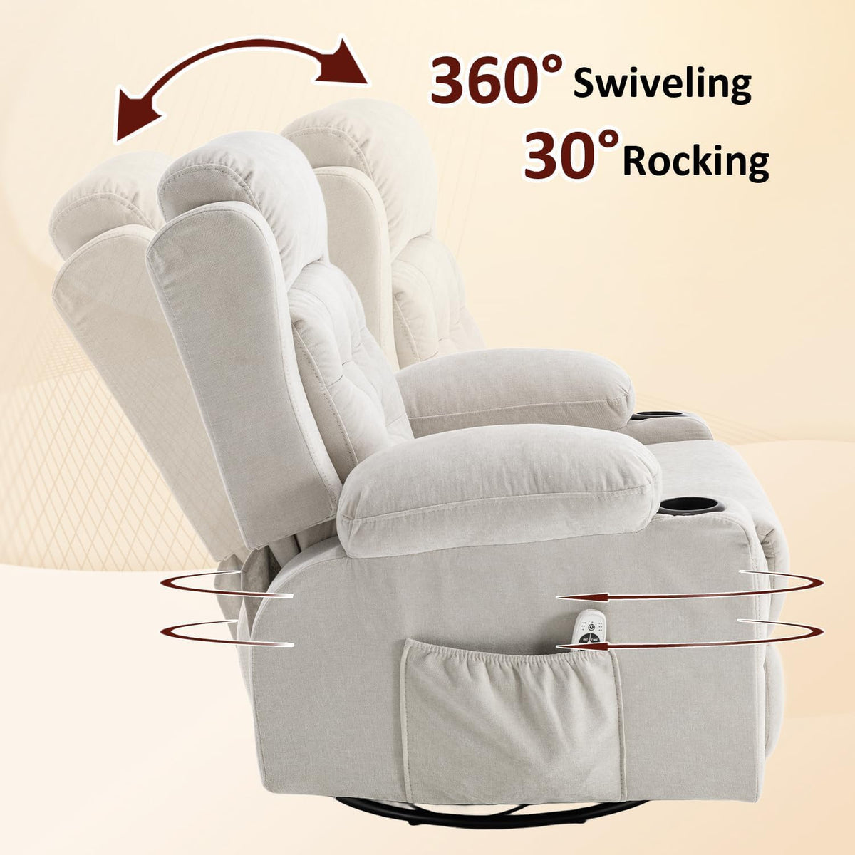 Rocker Recliner Chair with Massage and Heat, White