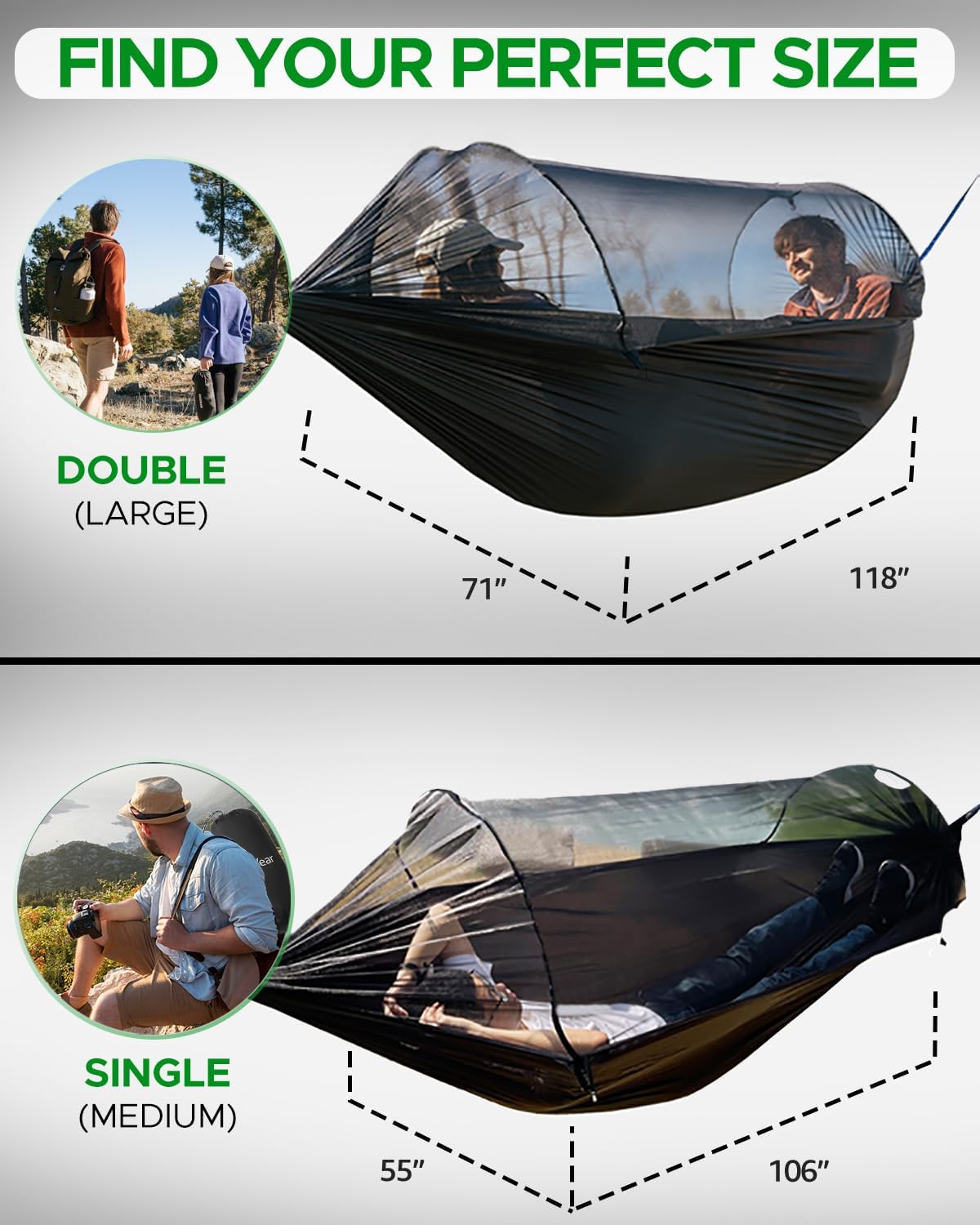Sunyear Camping Hammock with Spacious Net, Single/Double,Outdoor&Indoor