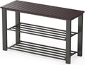 Simple Houseware Wooden Top Shoe Rack Bench for Entryway, Dark Brown