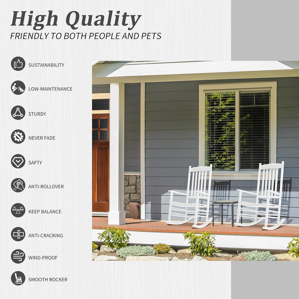 Outvita Outdoor Rocking Chair, Solid Wood High Back Rocker, White