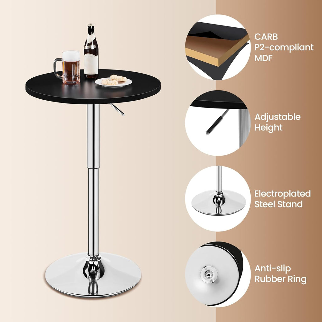 Yaheetech Round Bar Table Set of 2, Adjustable 27.5-36" Height, Black