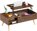 FDW Modern Lift Top Coffee Table Wooden Small Coffee Table with Storage Shelf Hidden Compartment for Living Room Home Office,Brown