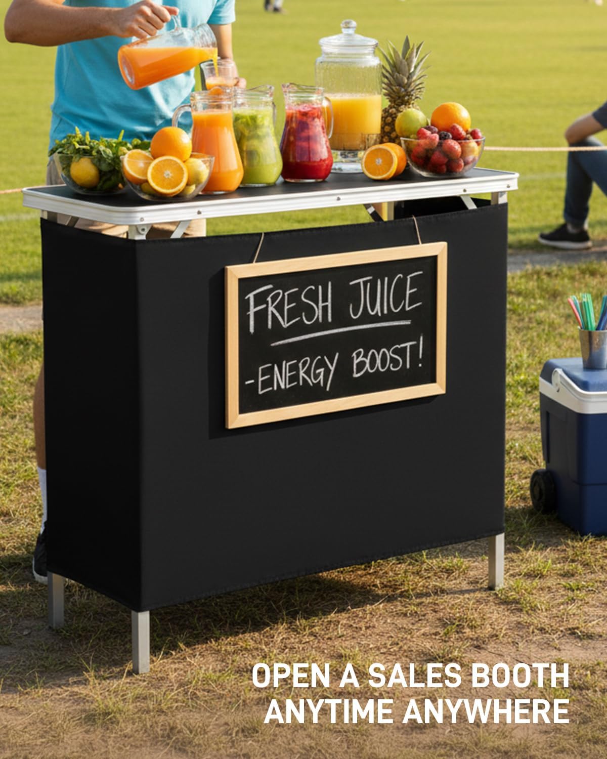 Outvita Portable Bar Table with 2 Tier Shelves & Black Skirt for Party