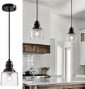 WILON Industrial Pendant Light, 4'' Black Seeded Glass, Farmhouse Kitchen Island Lighting, Adjustable Ceiling Light for Dining Room, E26 Bulb Base, Dimmable