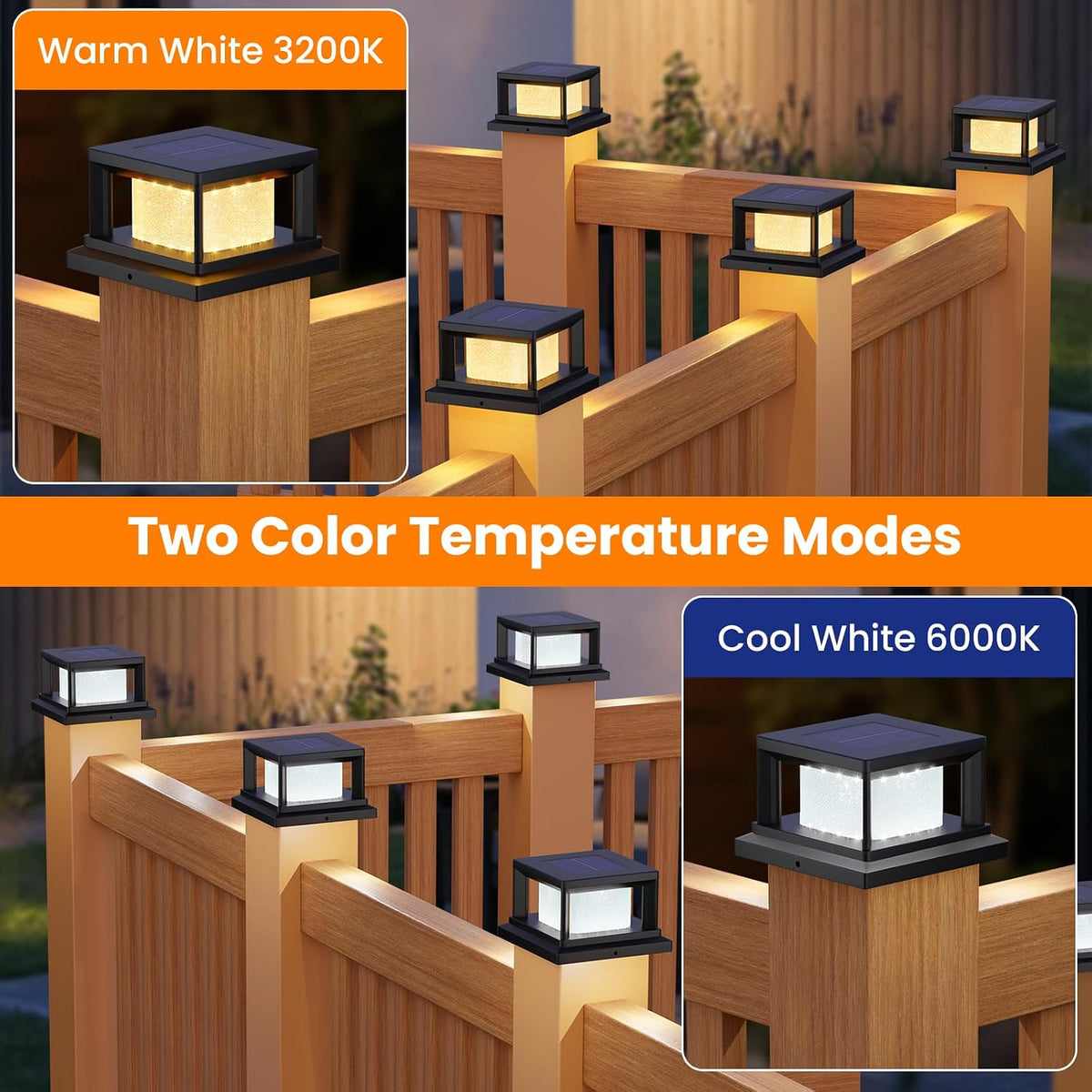Mlambert 12 Pack 4x4 Solar Post Light, 2 Mode Wooden Vinyl Fence Cap, Black