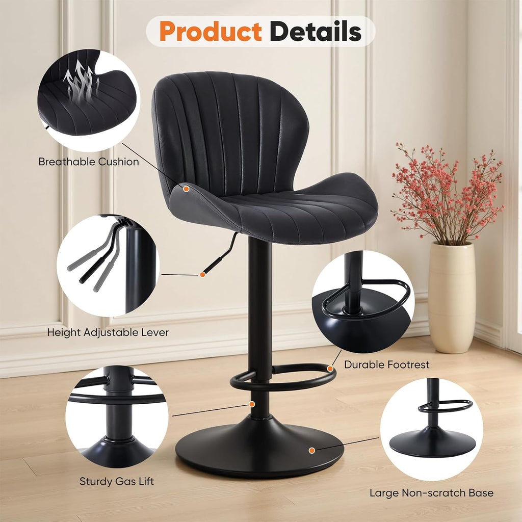 Sweetcrispy Bar Stools Set of 4, Swivel Adjustable Height Fabric Bar Chair