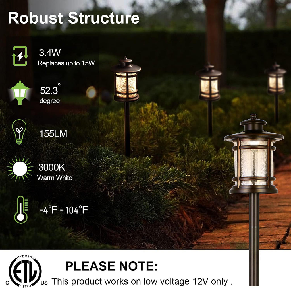 hykolity Low Voltage ORB LED Landscape Path Light with Crackled Glass Shade