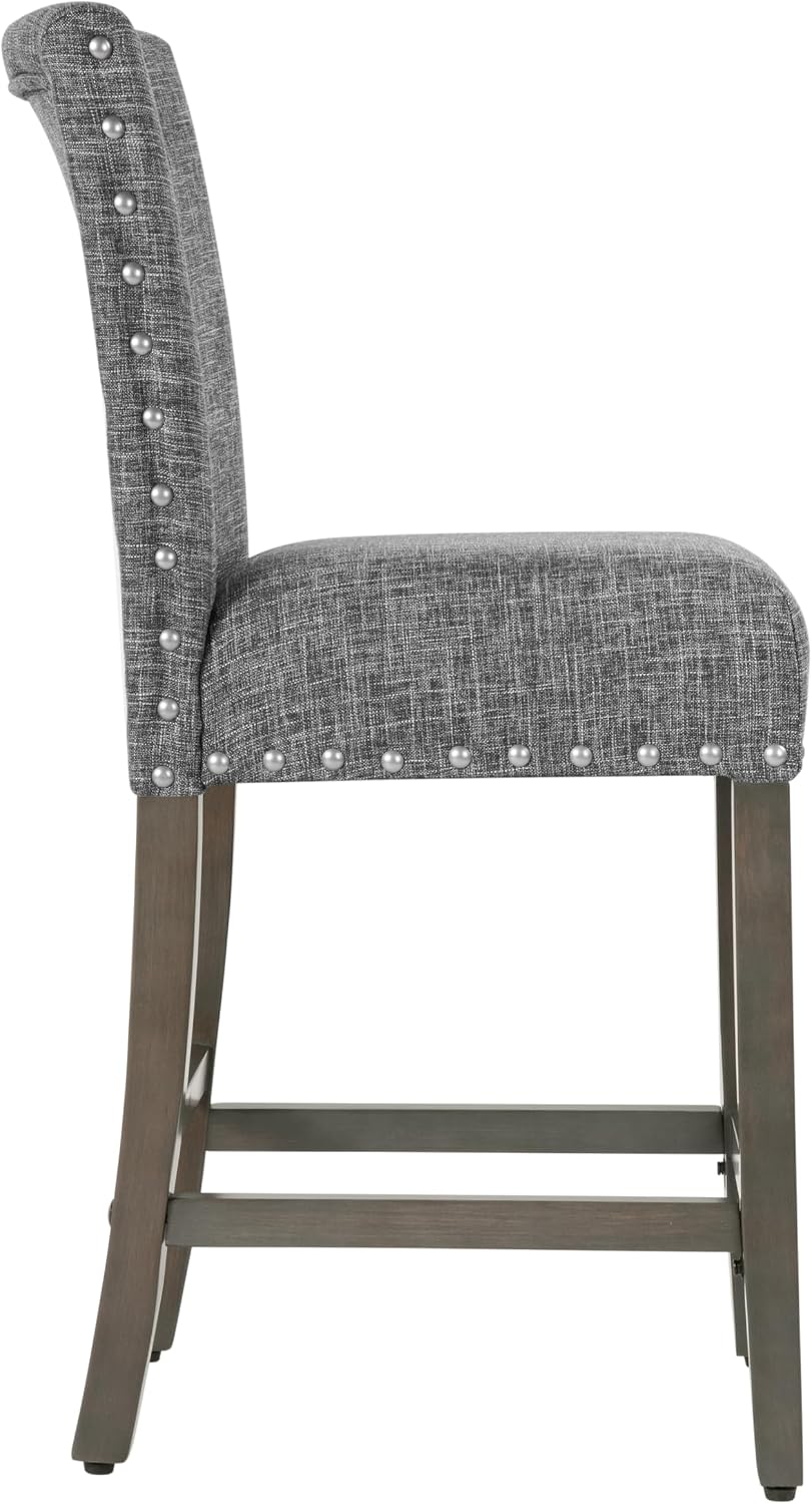 HomePop Upholstered Counter Stool, 24-Inch, Slate Gray