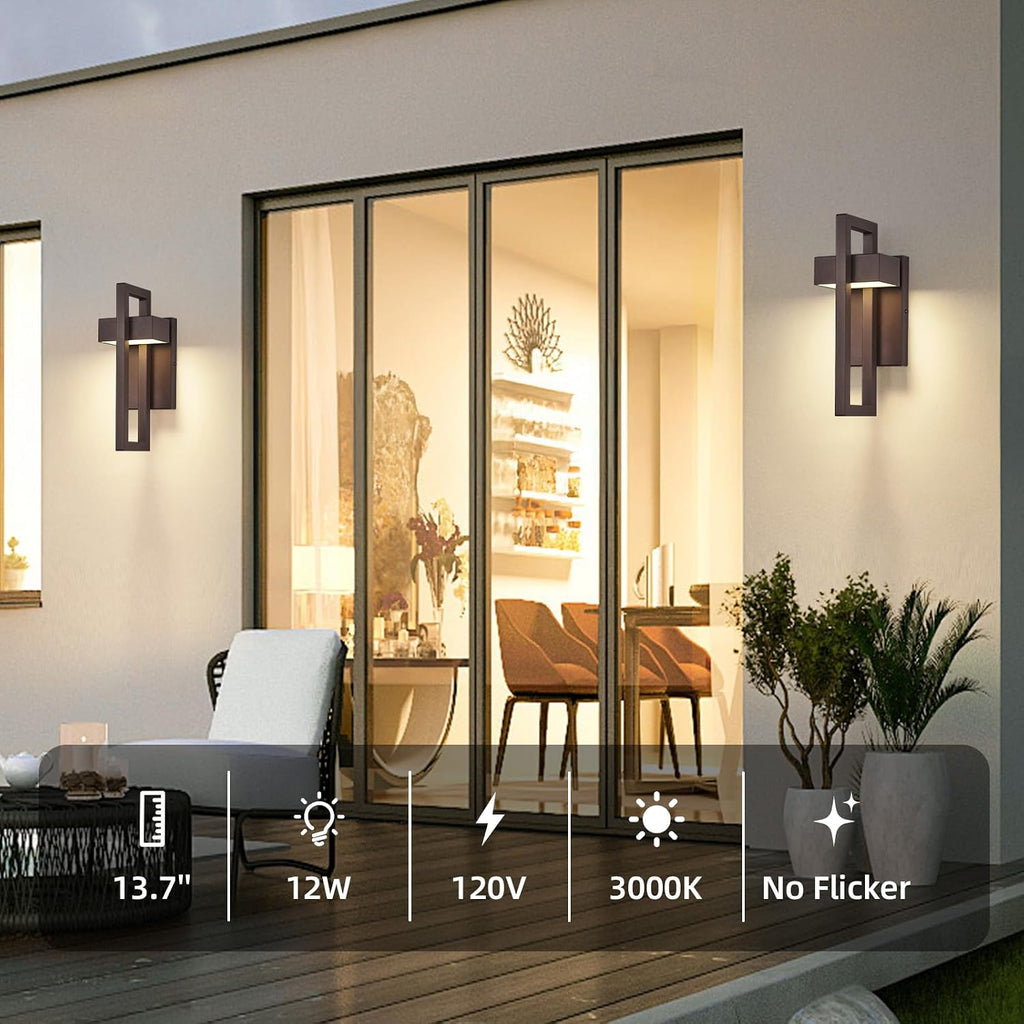 Modern Outdoor Wall Lights Brown Exterior Lighting Fixtures, 13.7'' 2 Pack