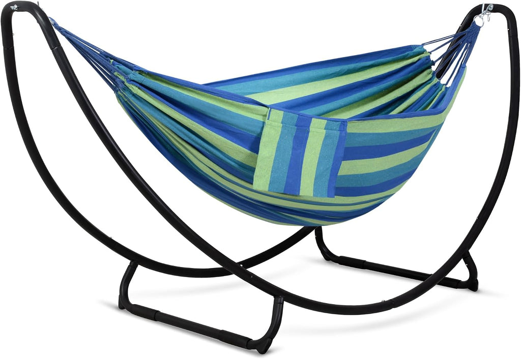 SUNCREAT Hammocks Standing Patio Hammock, Portable Hammock with Stand Foldable, Patent Pending, Blue Green