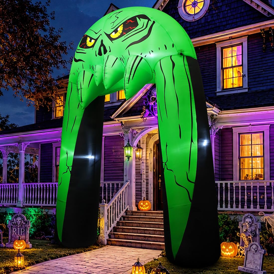 COMIN 10 FT Halloween Inflatables Archway Outdoor Decorations Blow Up Yard Monster Mouth Archway with Built-in LEDs for Indoor Party Garden Lawn Decor