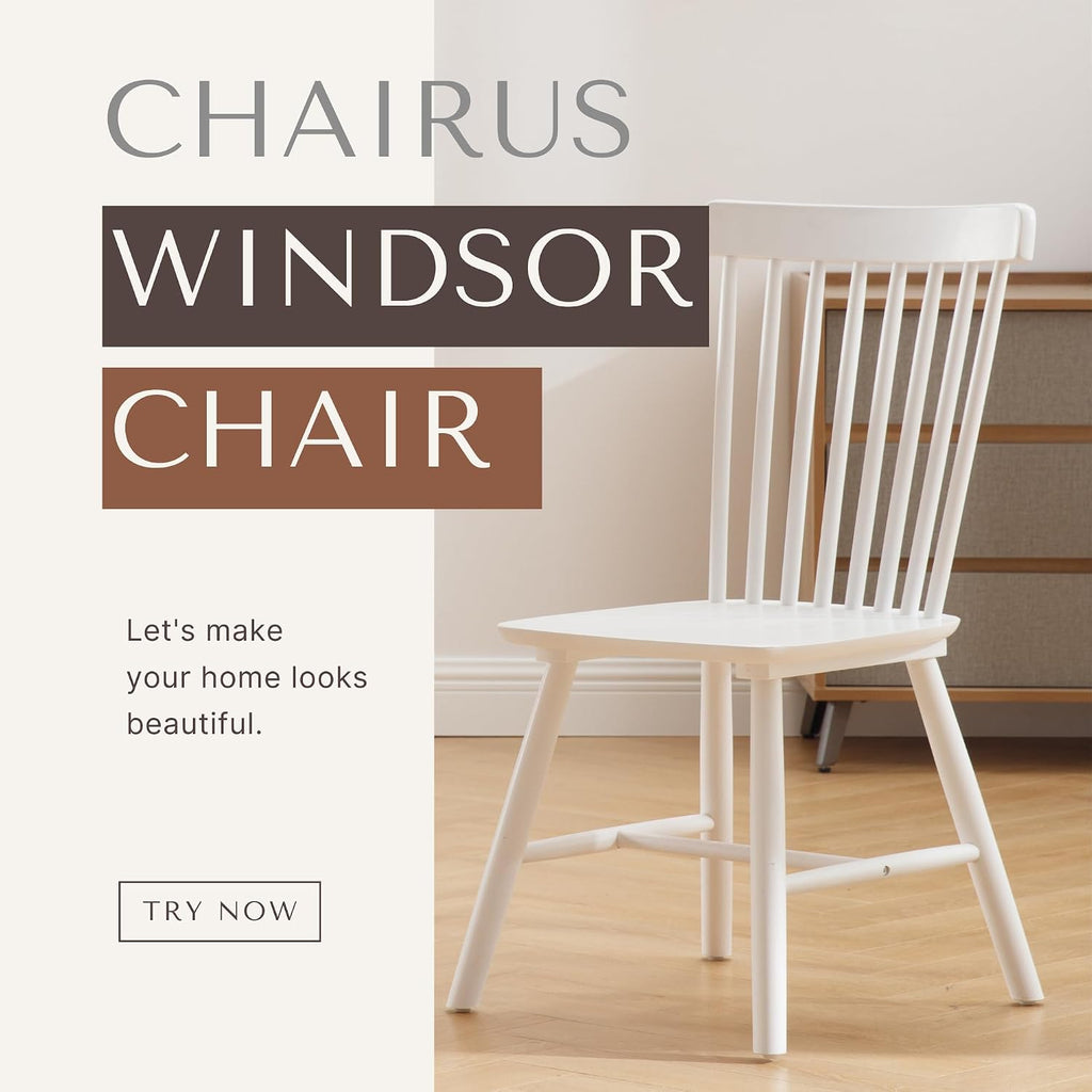 chairus Dining Chairs Set of 8, Dining Room Side Chair Farmhouse Natural Wooden Kitchen Chairs Windsor Dining Chair Vintage High Back Dining Chairs for Dining Room Kitchen Restaurant - White