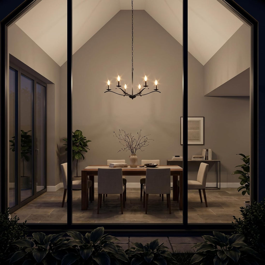 30" black chandeliers for dining room 6-light farmhouse, front angle view