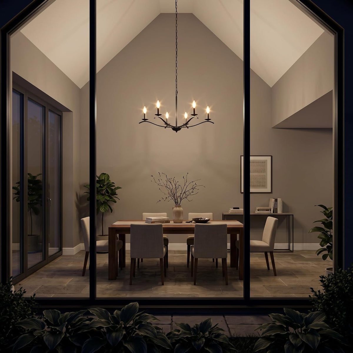 30" black chandeliers for dining room 6-light farmhouse, front angle view