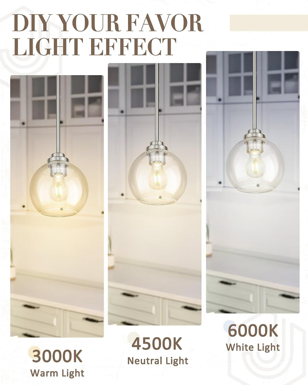 7-Inch Brushed Nickel Pendant Light,Clear Globe Glass,PL101BN