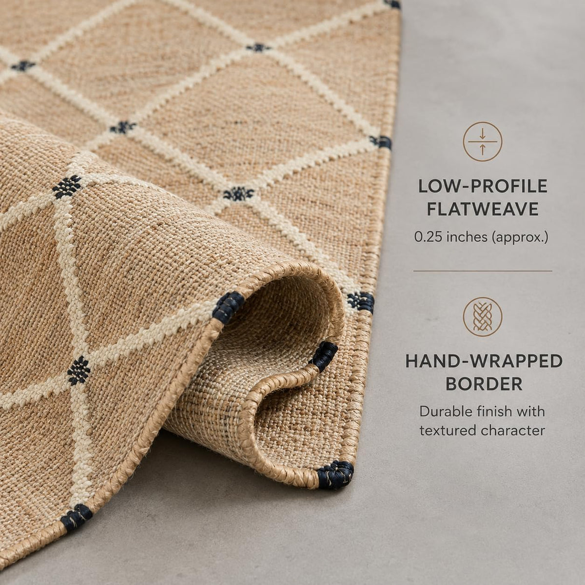 FRELISH DECOR Hand Woven Jute Area Rug 6'x9'- Geometric Design (Natural)