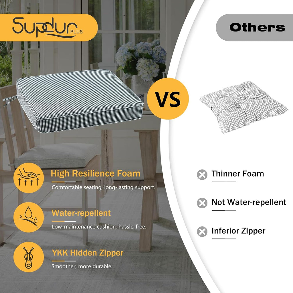 Outdoor Square Corner Seat Cushion, 19"x19"x3", Set of 4, Non Slip Seat Cushion Pads with Removable Cover for Patio Furniture, Garden Yard Lawn, Black White Mini Check