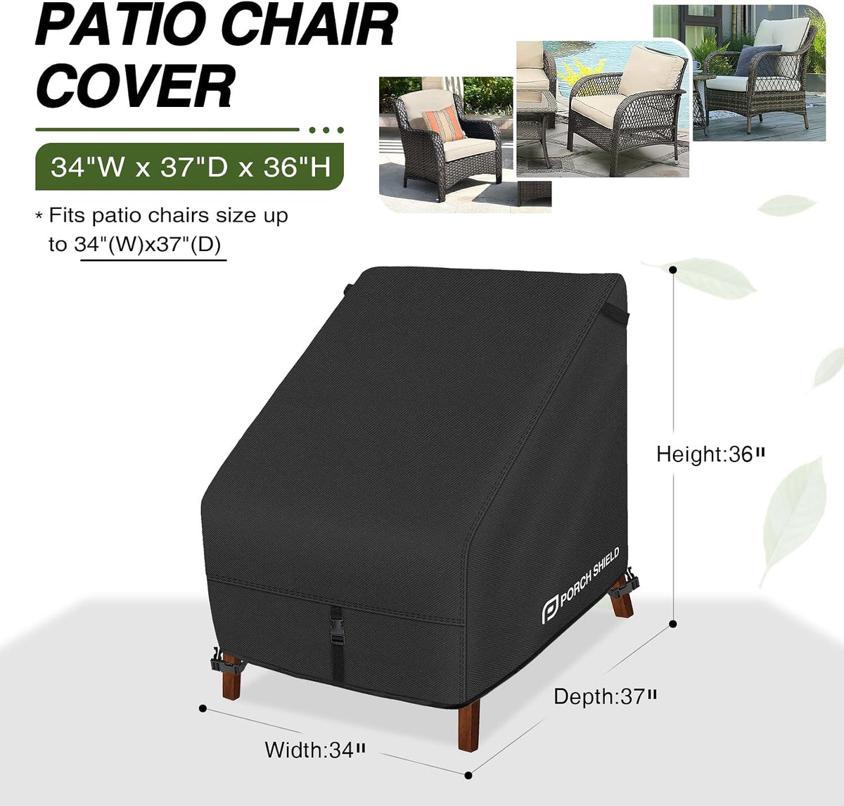 Porch Shield Waterproof Patio Chair Cover 2 Pack 34W x 37D x 36H in, Black