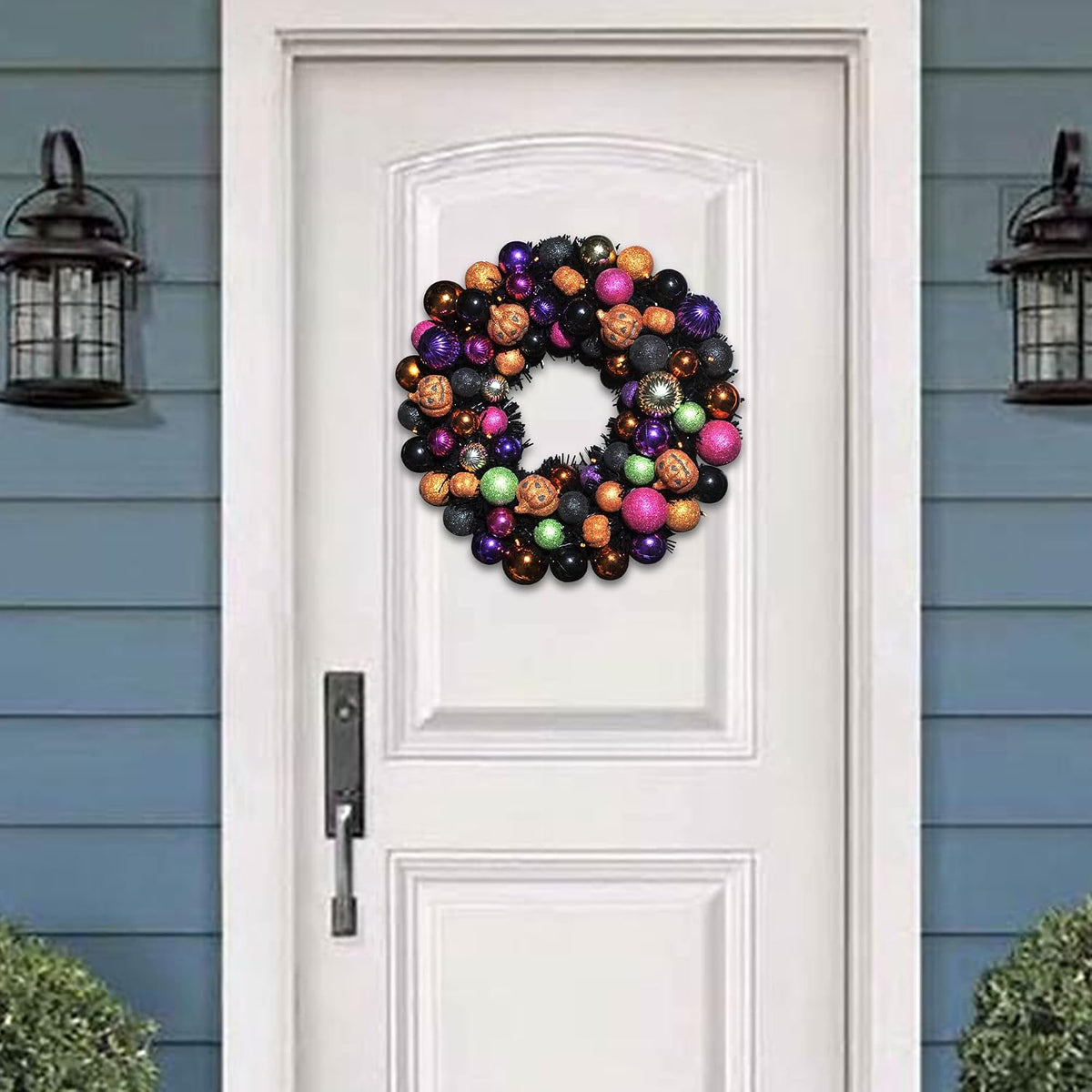 18 Inch Halloween Ball Wreath with Lights and Pumpkin Ornaments